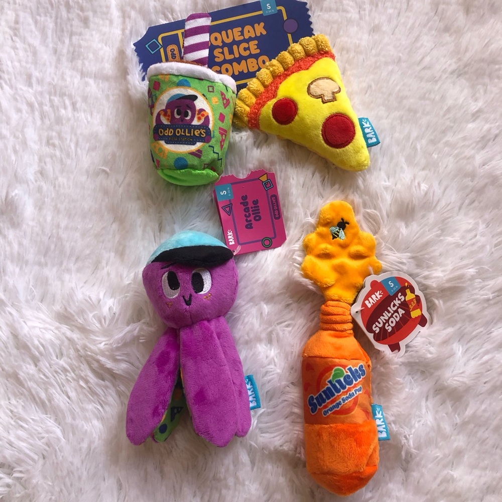 BARKBOX Octopus, Pizza, Soda Dog Toys for Small Dogs